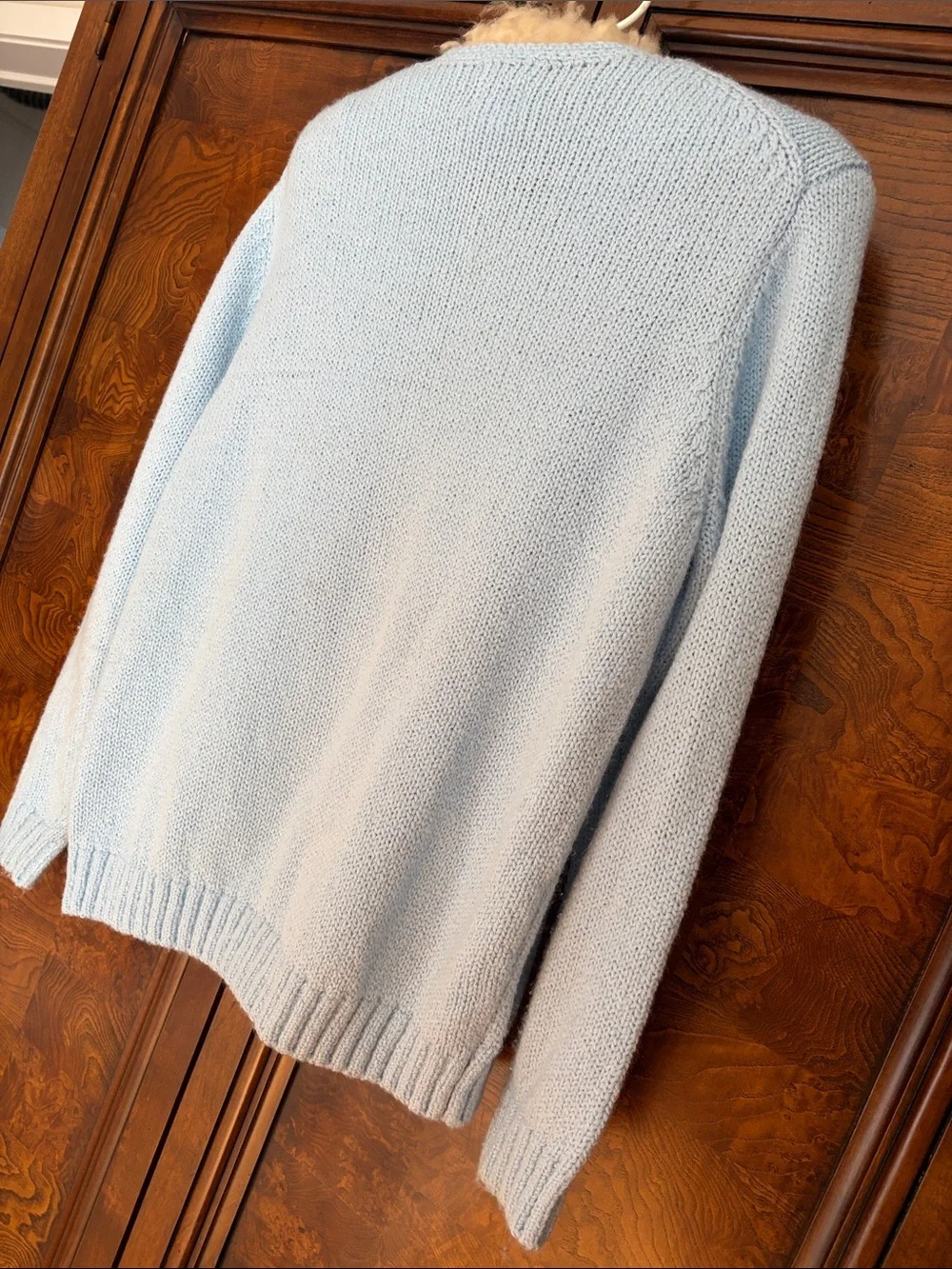 Vintage 90s Leon Levin Hand Loomed Round Neck Light Blue Cardigan - Size L